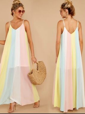 Pink Lily Pastel Stripe Maxi Dress Sleeveless Slip Summer Dress Size Large